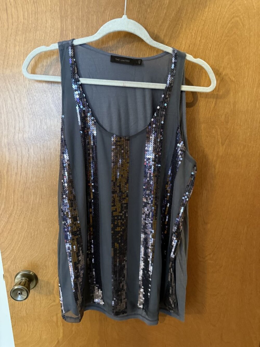 The Limited Tank Top Womens Size Large Gray Sequin Vertical Stripe Sleeveless